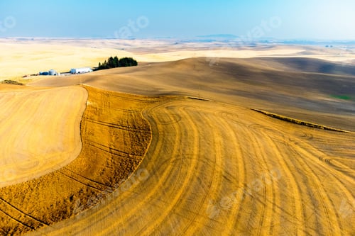 Preview: Beautiful view of a harvested wheat field with a rolling hill surface