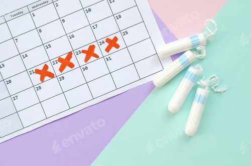 Calendar with Period Marked and Tampons