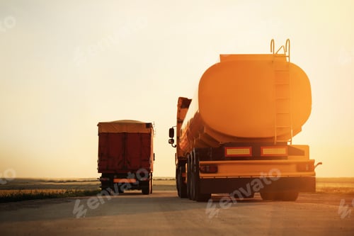Preview: Modern bright trucks parked on country road