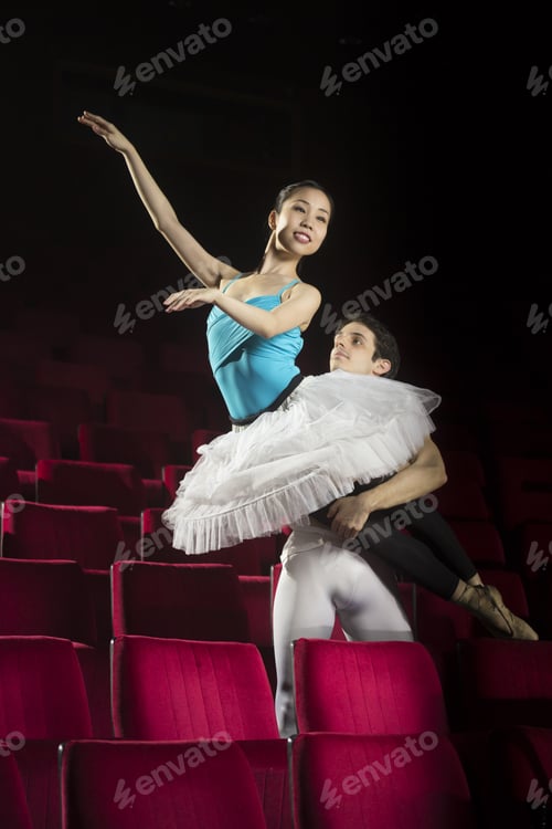 Preview: Ballet Dance Couple, Practising. On Stage In Theater.