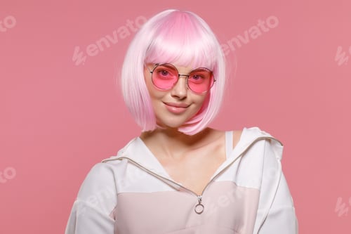 Preview: Woman with Pink Hair Wearing Round Glasses