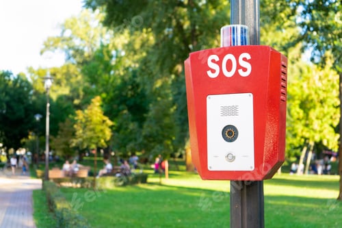 Preview: SOS, police, emergency button in the public park.