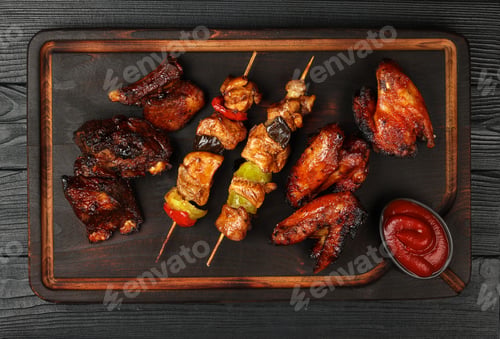 Preview: Mixed barbecue of chicken wings and beef ribs