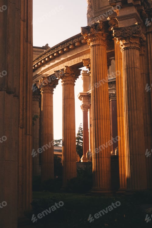 Preview: Vertical shot of beautiful old Roman pillars at a coliseum
