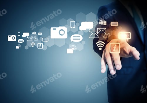 Preview: Close Up Of Businessman Touching Icon Of Media Screen