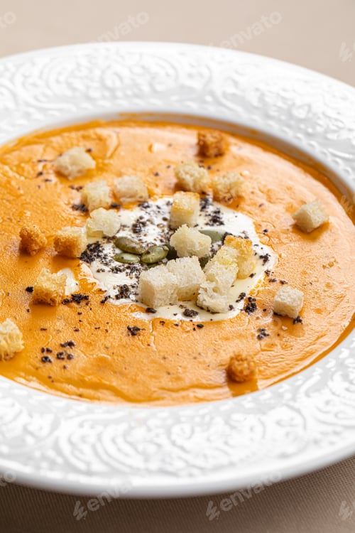 Preview: Creamy pumpkin soup with sour cream garnish