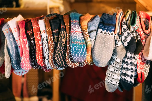 Preview: Knitted Traditional European Warm Clothes - Mittens At Winter Ch