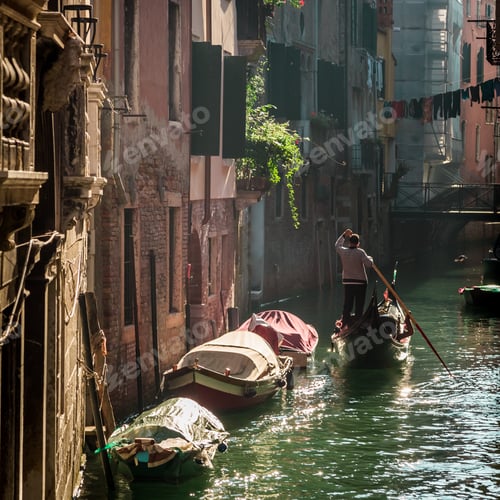 Preview: Gondolier Floating in a canal in Venice