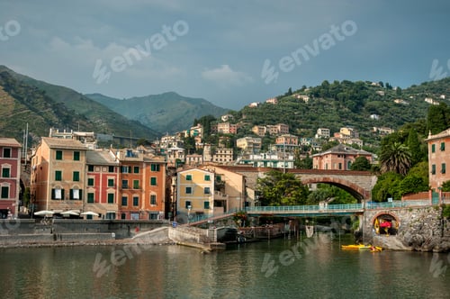 Preview: the colorful buildings of the town of Nervi, Liguria, Genoa, Italy, Europe