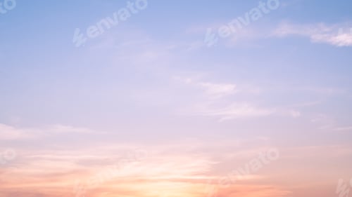 Preview: Blue, pink, yellow pastel sky. The wind blows the soft sunset clouds. Nature banner background.