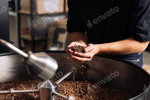 Preview: Unrecognizable barista holding fresh-roasting beans