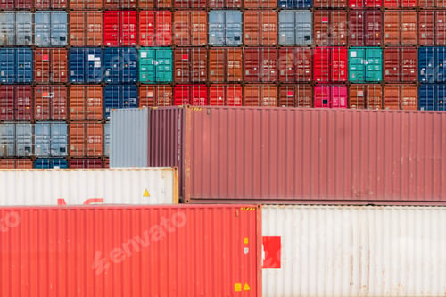 Preview: Stack of logistics container. Cargo and shipping business. Container ship for export logistics.