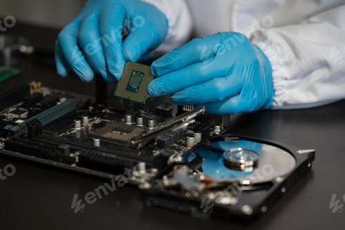 Preview: Hands repairing electronic devices. Electronic technician.