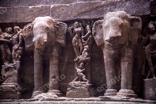 Preview: Sculpture at Ellora cave, UNESCO world heritage site, India,