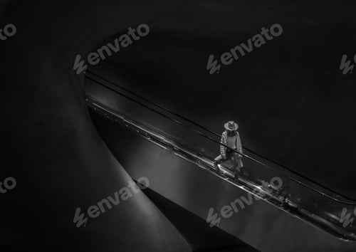 Preview: Figure on Escalator in Black and White Tone