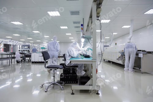 Preview: Workers in Clean Suits in Industrial Workplace