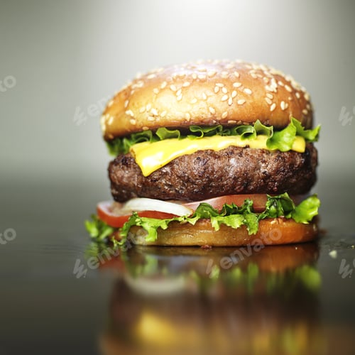 Preview: burger with melted cheese and sesame bun