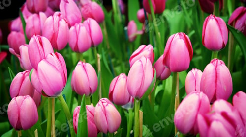 Preview: Colourful tulips watering dew drop on orange pink tulip flower blossom