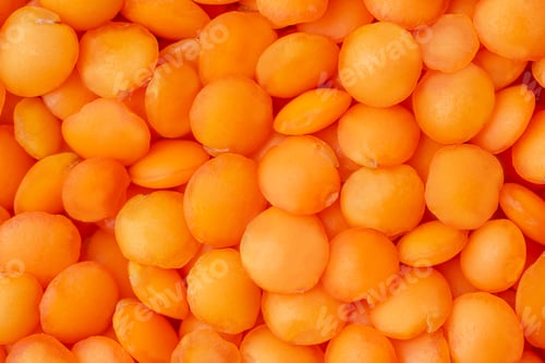 Preview: Macro shot of red lentils background. Top view, overhead