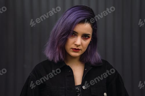 Preview: Portrait of a cool European female with purple hair