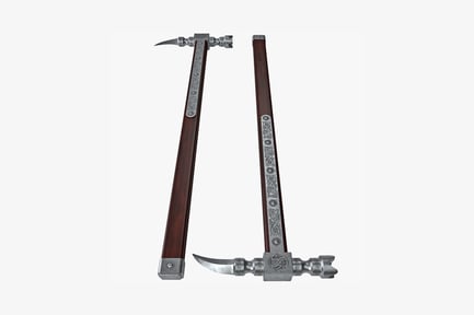 Preview: Curved medieval sword with carved wooden hilt