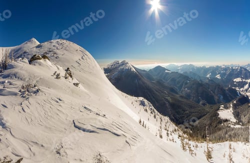 Preview: Beautiful winter landscape. Steep mountain hill slope with white deep snow
