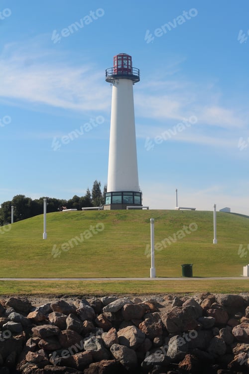 Preview: Vertical shot of a beautiful lighthouse in Long Beach Harbor, California