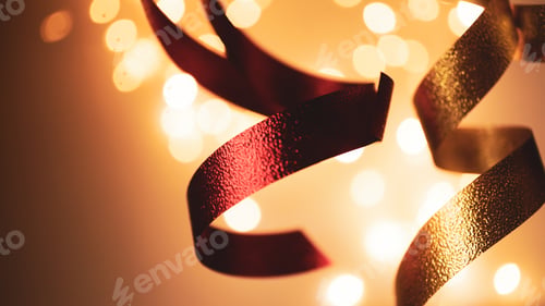 Preview: Red And Gold Blurred Ribbons For Gift, Shopping, Sale Concept Background