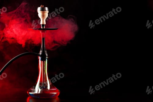 Preview: Smoking hookah on black background with color fog