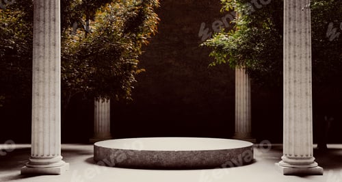 Preview: Well-maintained space surrounded by two large columns and trees