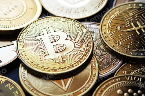 Preview: Close-up of golden cryptocurrencies