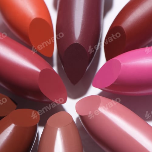 Preview: Closeup shot of colorful lipsticks on white