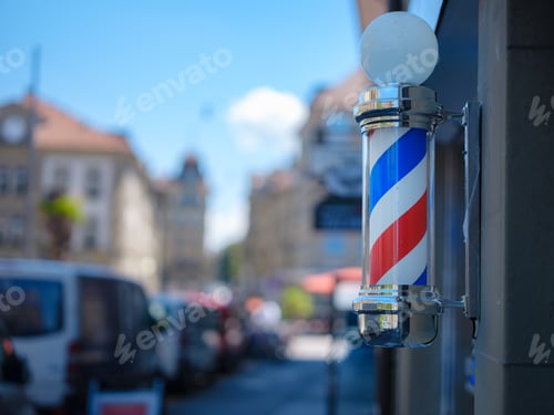 Preview: Old Fashioned Barbershop Pole over city street