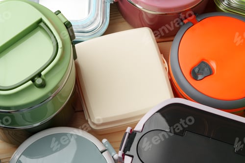 Preview: Many plastic food containers in a shop for background