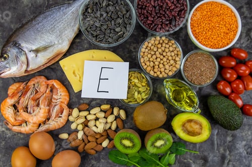 Preview: Foods that contain vitamin E. Selective focus.