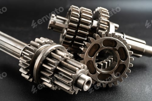 Preview: Gear and cogs wheels, clock mechanism, brass metal engine industrial.