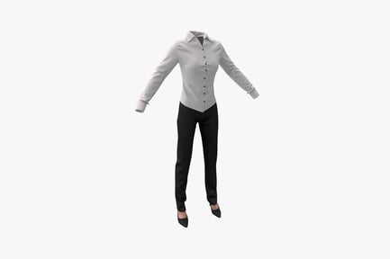 Preview: Woman in white shirt and black trousers, arms outstretched