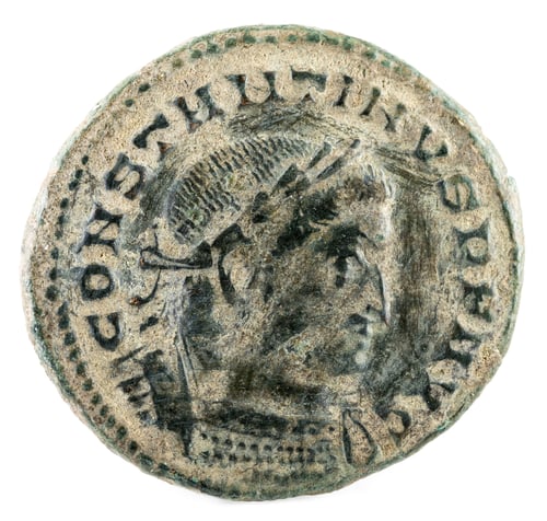 Preview: Ancient Roman copper coin of Emperor Constantine I Magnus isolated on a white background