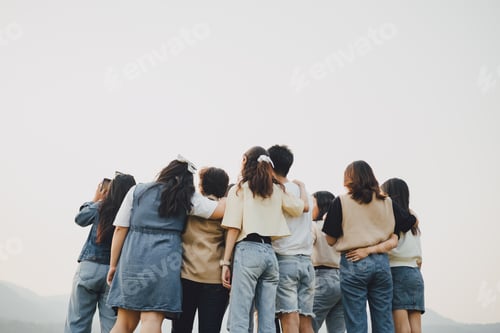 Preview: Group of friends of millennial generation.People from behind.