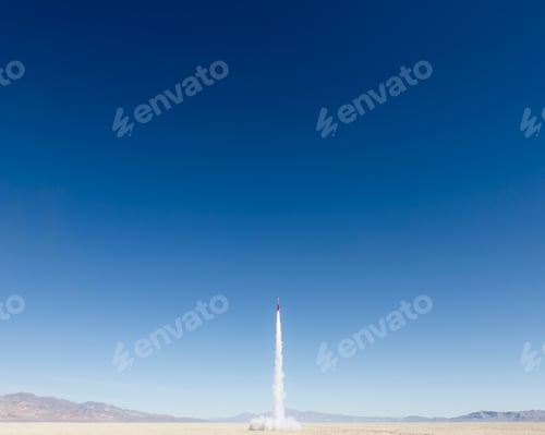 Preview: Rocket shooting into vast, desert sky, Black Rock Desert, Nevada