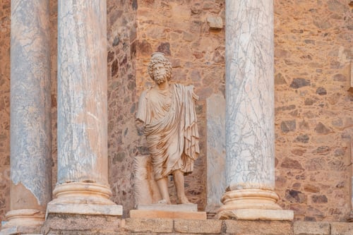 Preview: Roman Ruins of Merida, precious sculpture of the Roman Theater. Extremadura, Spain