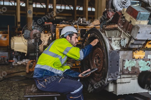 Preview: professional technician engineer with safety hard hat working to maintenance construction