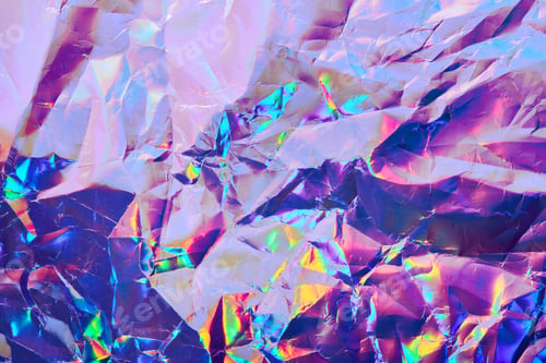 Preview: Iridescent holographic textural Background. Wrinkled folded paper or foil with iridescent highlights