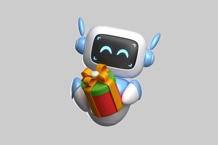Preview: 3D Friendly AI Robot Mascot Holding Christmas Gift Box