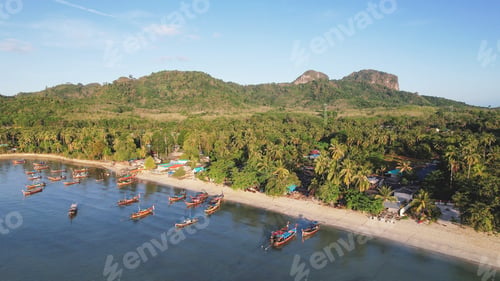 Preview: Aerial view of Andaman sea and long tail boat in Koh Mook, Thailand