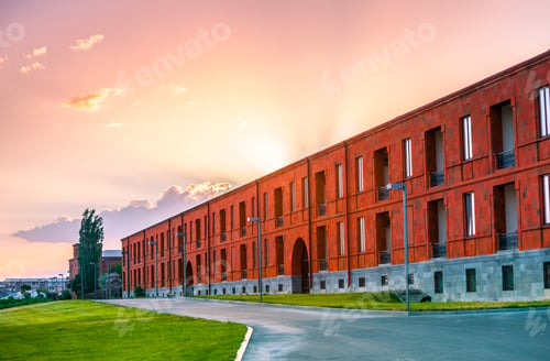 Preview: Facade of red modern building
