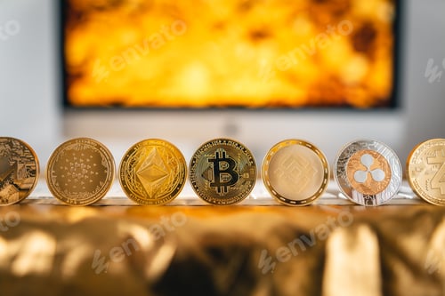 Preview: Cryptocurrency golden bitcoin image for crypto currency