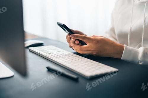 Preview: Man working on computer desk at home office