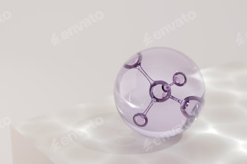 Preview: Cosmetic Essence, Liquid bubble, Molecule inside Liquid Bubble on DNA background, 3d rendering