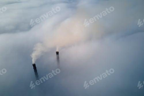 Preview: Coal power plant high pipes emitting black poisonous smoke moving upwards